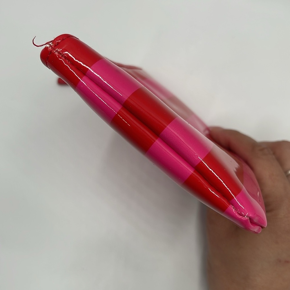 Kate Spade Patent Red and Hot Pink Striped Zip Small Wallet/Bag/Pouch 6" Wide - Picture 9 of 13
